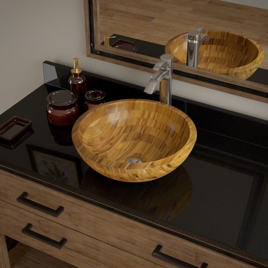 MR Direct Bamboo Bamboo Vessel Round Bathroom Sink with Faucet (Drain Included) at