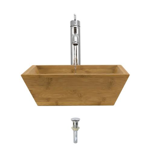 MR Direct Bamboo Bamboo Vessel Square Bathroom Sink with Faucet (Drain Included) (16.13in x 16.