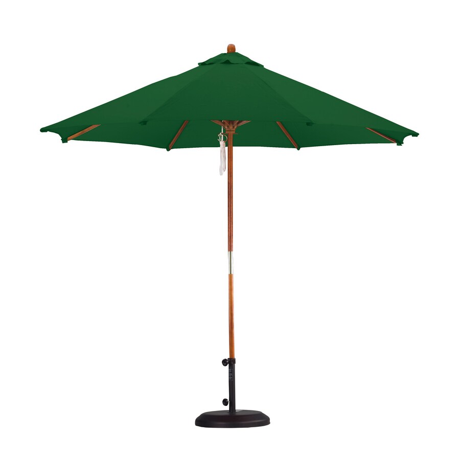 Lauren & Company Hunter Green Market 9ft Round Patio Umbrella with Wood Frame at