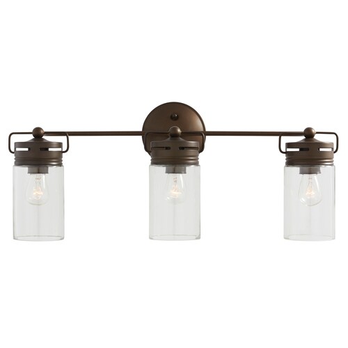 Vallymede 3 Light Bronze Transitional Vanity - Bathroom Vanity Glass Jars Vallymede 3 Light Bronze Transitional Vanity - Bathroom Vanity Glass Jars