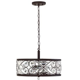 allen + roth Sequina Aged Bronze Single French Country/Cottage Clear Glass Drum Pendant Light