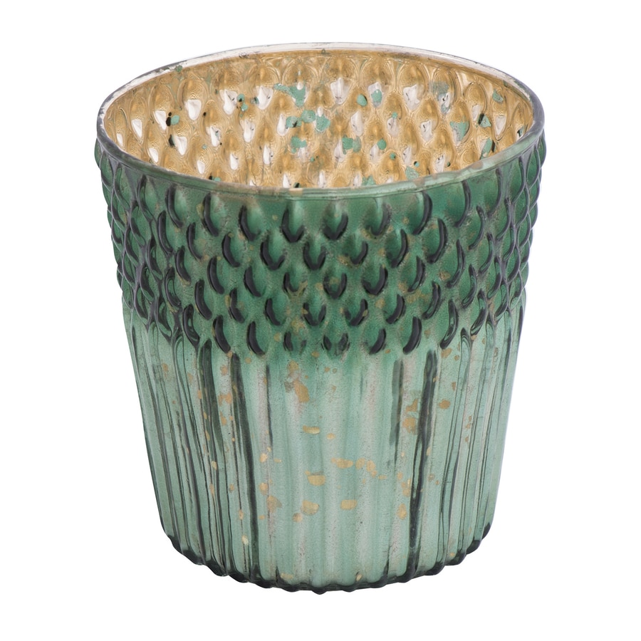Holiday Living 1 Candle Green Mercury Glass Pillar Christmas Candle Holder at