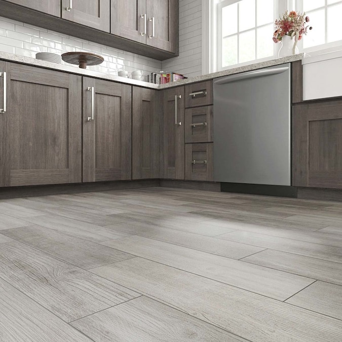 Style Selections Woods Vintage Gray 6-in x 24-in Glazed Porcelain Wood