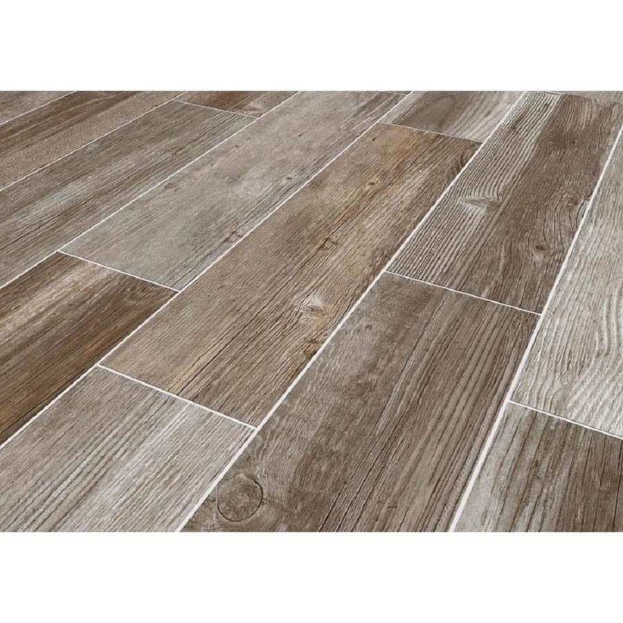 Style Selections Woods French Gray 6in x 24in Glazed Porcelain Wood