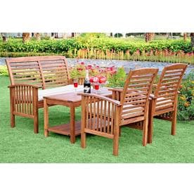 Walker Edison Patio Furniture Sets At Lowes Walker Edison Fremont 4 Piece Acacia Frame Patio Conversation Set With Cushions