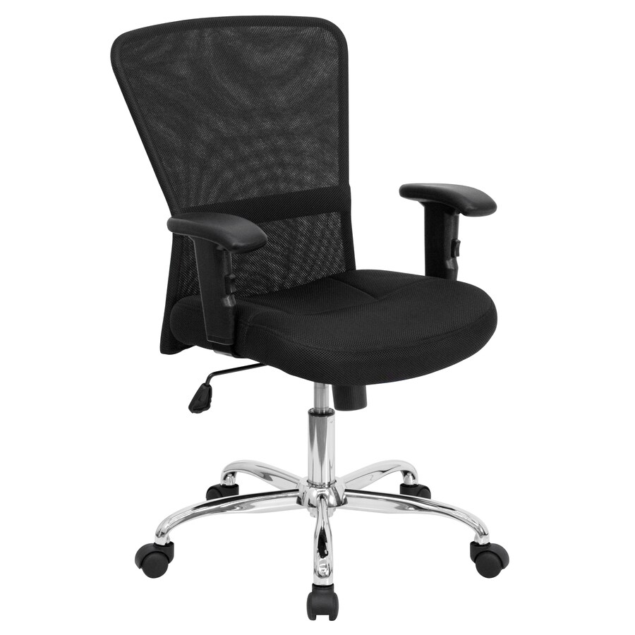 mid-back black mesh contemporary swivel task office chair with chrome base  and adjustable arms
