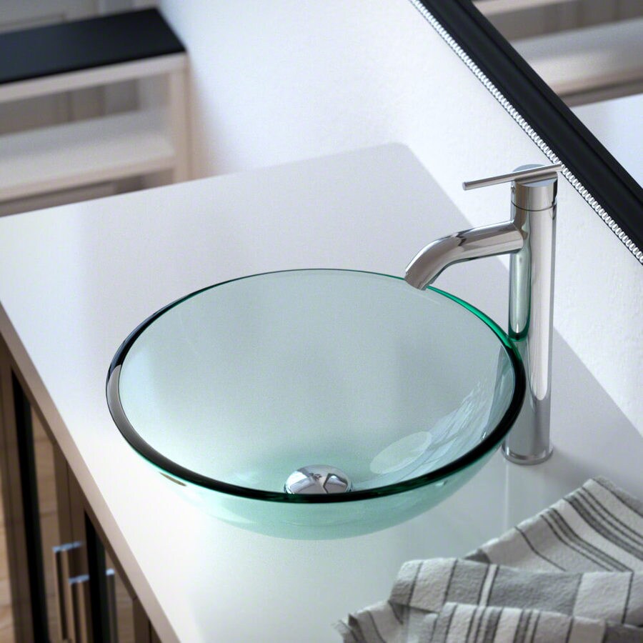 Mr Direct Crystal Tempered Glass Vessel Round Bathroom Sink With