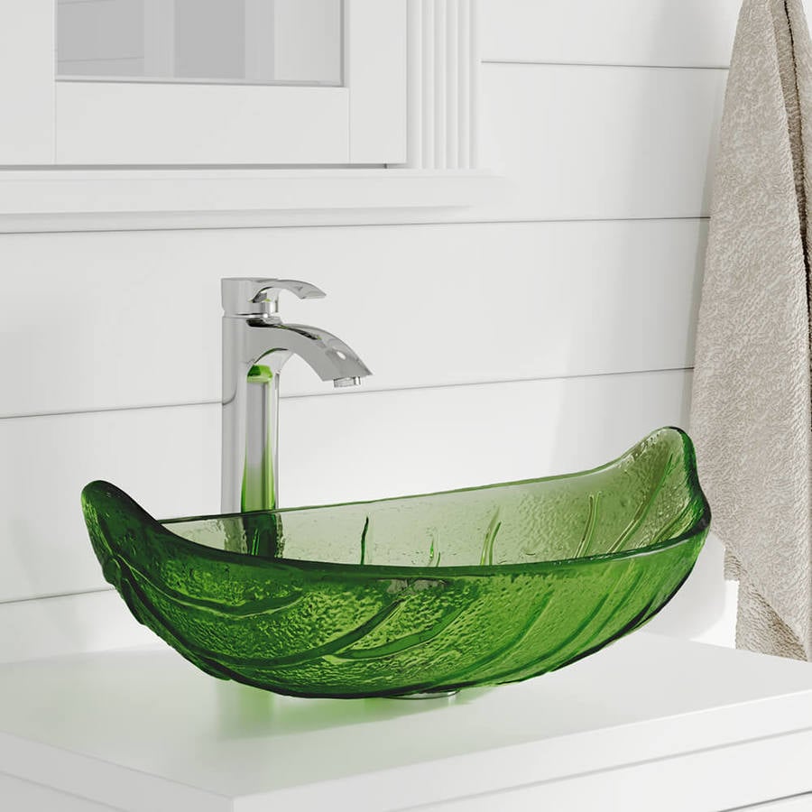 MR Direct Green Tempered Glass Vessel Irregular Bathroom Sink with ...