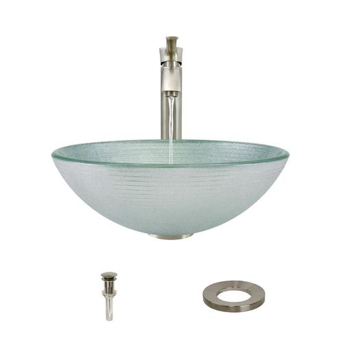 MR Direct Iridescent Tempered Glass Vessel Round Bathroom Sink with ...