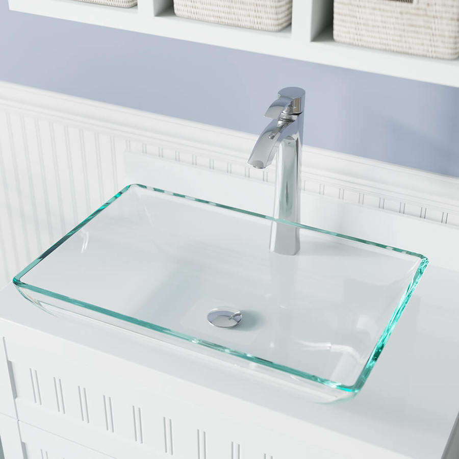 Mr Direct Crystal Tempered Glass Vessel Rectangular Bathroom