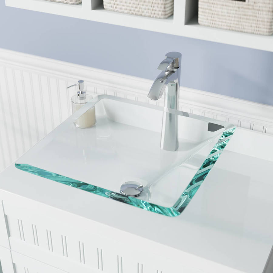Mr Direct Crystal Tempered Glass Vessel Square Bathroom Sink