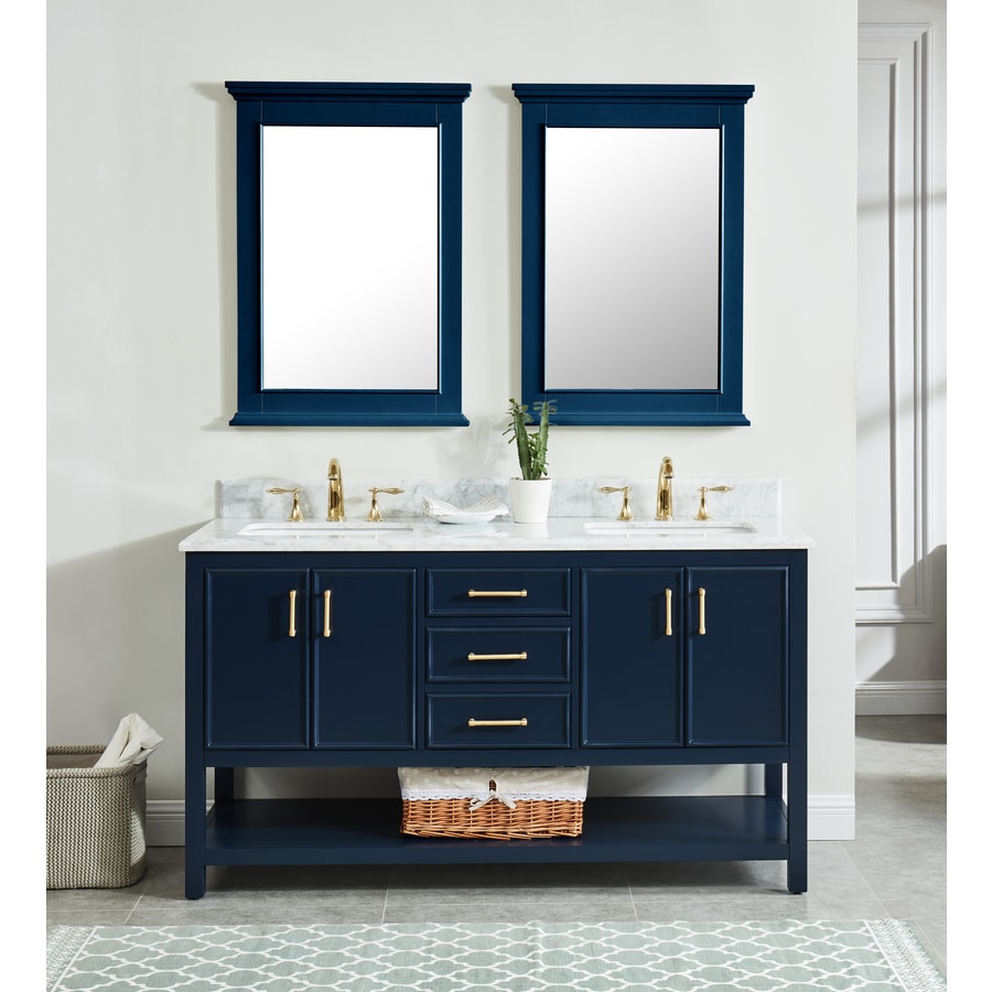 Allen + roth Presnell 61-in Navy Blue Double Sink Bathroom Vanity with ...