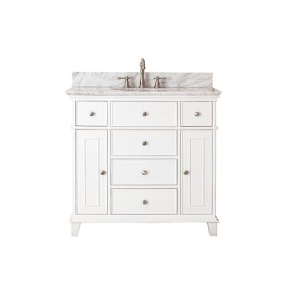 Windsor 37 In White Single Sink Bathroom Vanity With White Natural Marble Top