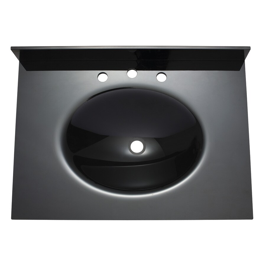 Avanity 31in W x 22in D Black Glass Single Sink Vanity Top at