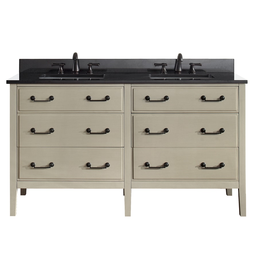Avanity Delano 61in Taupe Glaze Double Sink Bathroom Vanity with Black Granite Top at