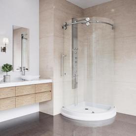 Shower Stalls Enclosures At Lowes Vigo Sanibel Stainless Steel Acrylic Floor Round 3 Piece Corner Shower Kit Actual