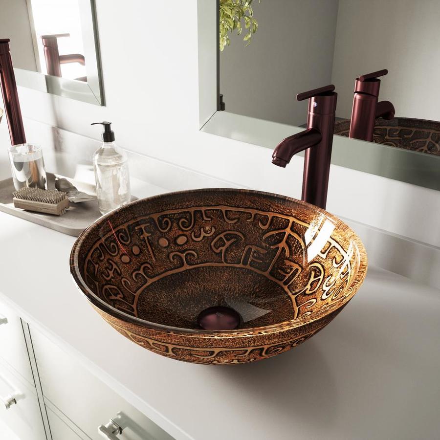 6-in D Multicolor Glass Round Vessel Sink Faucet Included