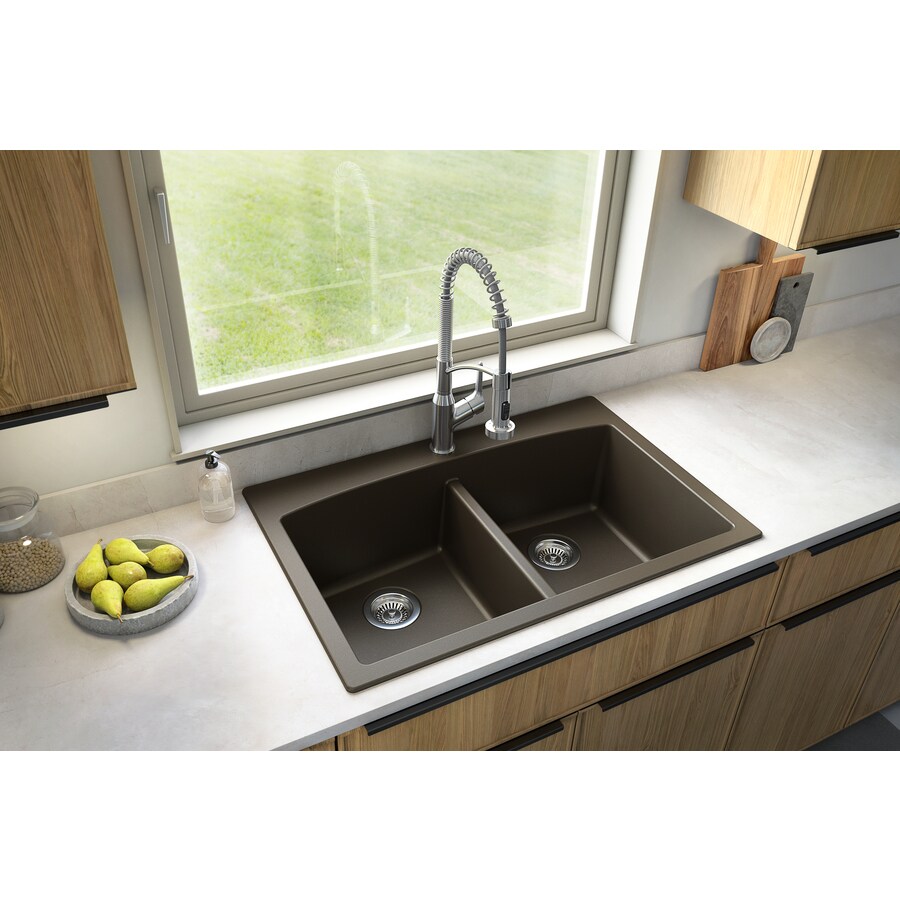 Karran 33 In X 22 In Brown Double Basin Drop In 1 Hole