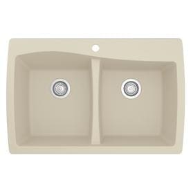 Karran 34-in x 22-in Bisque Double-Basin Drop-in 1-Hole Residential Kitchen Sink