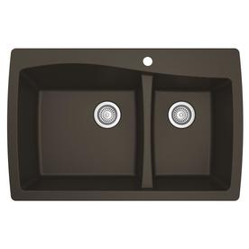 Karran 34-in x 22-in Brown Double-Basin Drop-in 1-Hole Residential Kitchen Sink