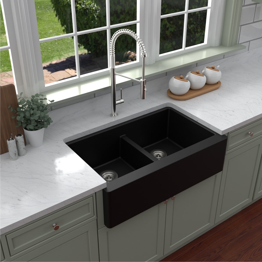 Karran 34in x 21.25in Black DoubleBasin Standard Undermount Apron