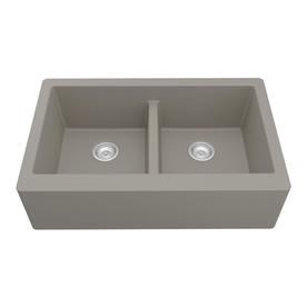 Karran 34-in x 21.25-in Concrete Double-Basin Standard Undermount Apron Front/Farmhouse Residential Kitchen Sink