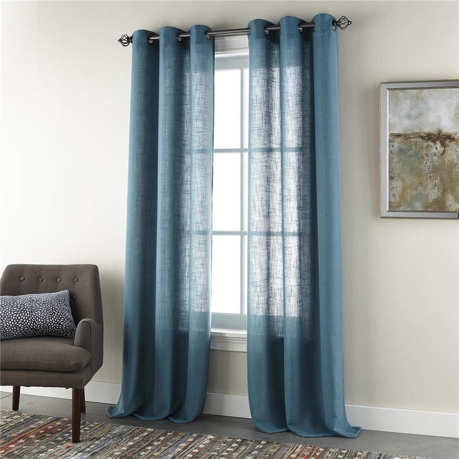 Allen + roth 96in Teal Polyester Light Filtering Curtain Panel Pair at