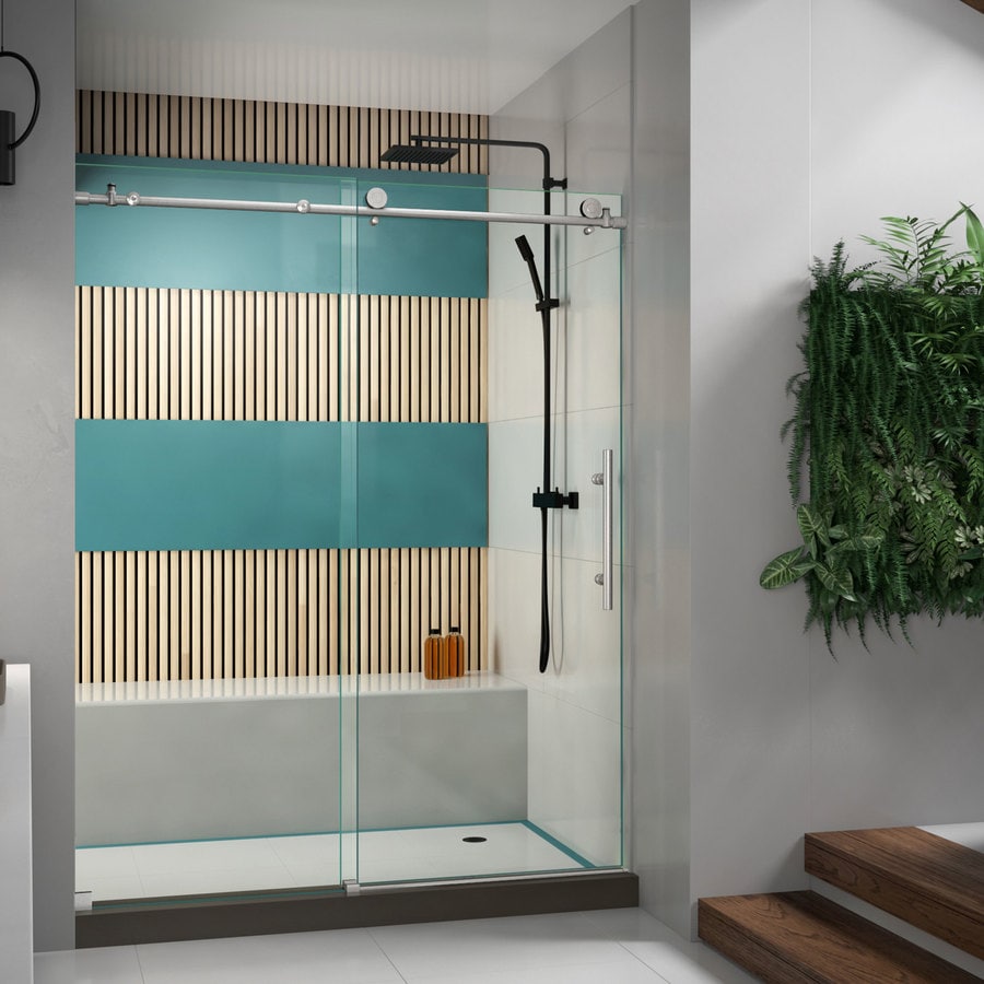 Dreamline Enigma X 56 In To 60 In W Frameless Bypasssliding Brushed Stainless Steel Shower Door