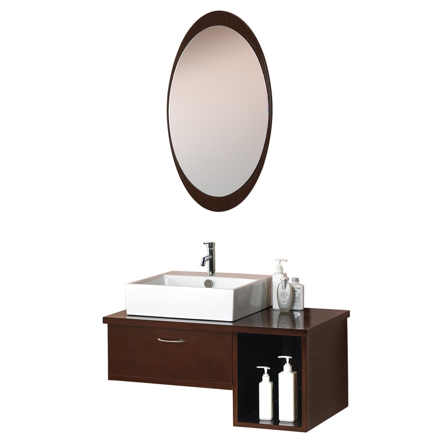 DreamLine DLVRB-134-WN Modern 31-in Walnut Bathroom Vanity with White Top (Mirror Included)