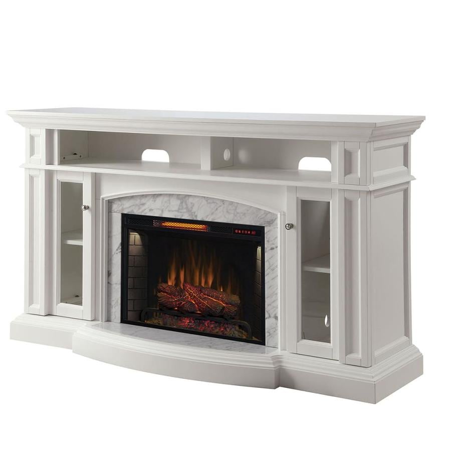 Shop Scott Living 66in W 5100BTU White Wood Flat Wall Infrared Quartz Electric Fireplace Media 