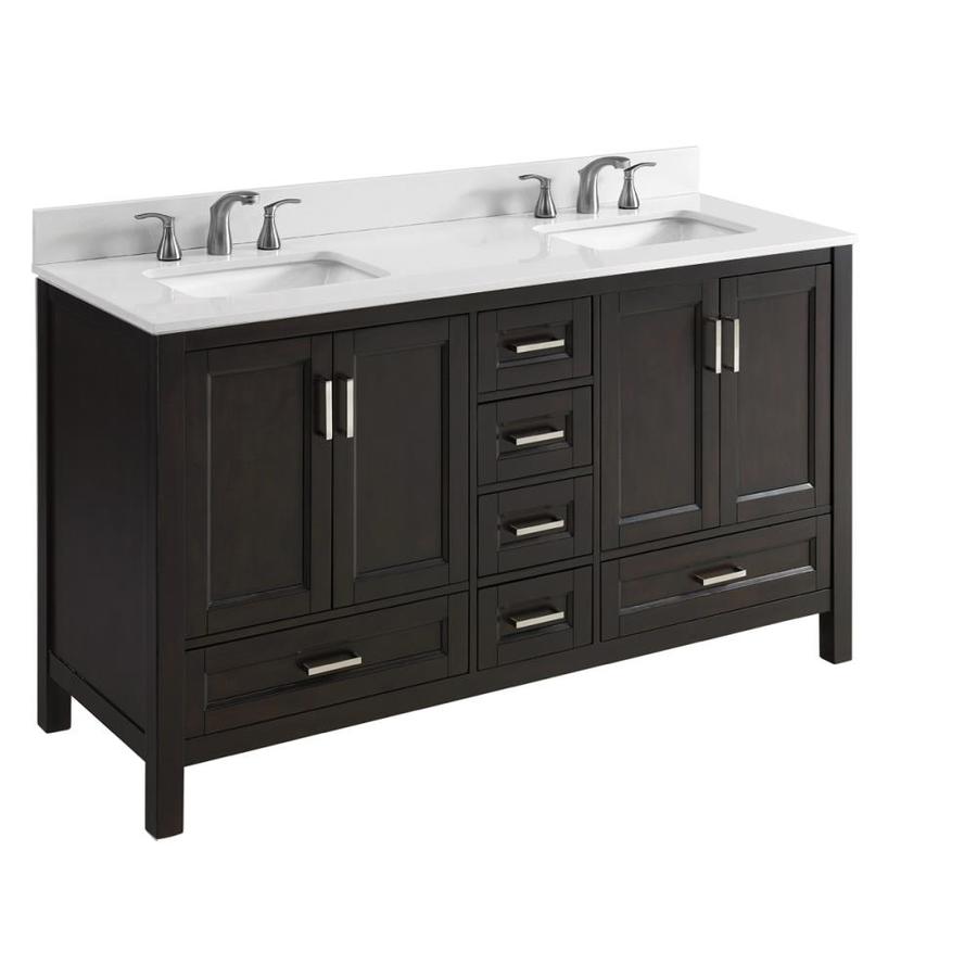 Durham 60-in Espresso Double Sink Bathroom Vanity with White Engineered ...