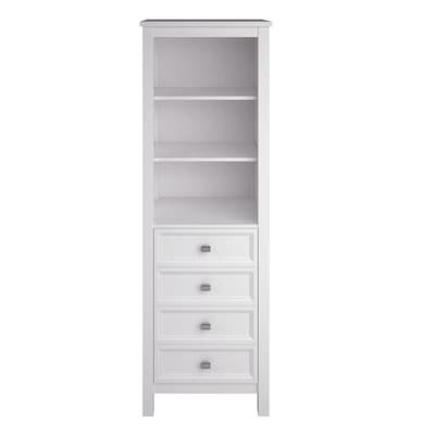 white linen cabinet with hamper