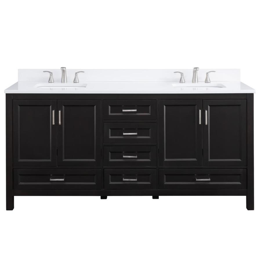 Scott Living Durham 72in Espresso Double Sink Bathroom Vanity with White Engineered Stone Top
