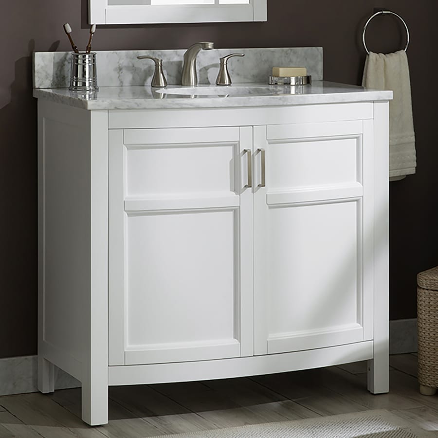 allen + roth Moravia 36-in White Single Sink Bathroom Vanity with Natural Carrara Marble Top