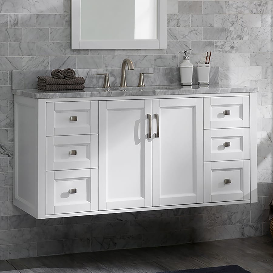 Allen Roth Floating 48 In White Undermount Single Sink Bathroom Vanity With Natural Carrara Marble Top In The Bathroom Vanities With Tops Department At Lowes Com