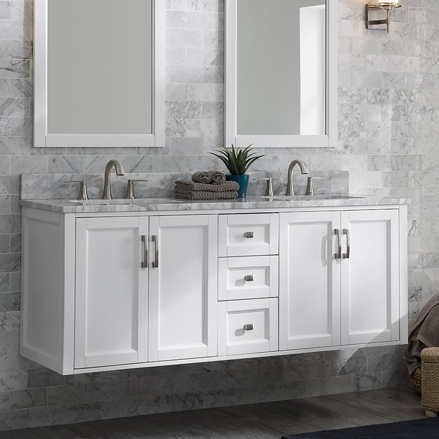 Allen + roth Floating White Double Sink Vanity with Carrara Natural