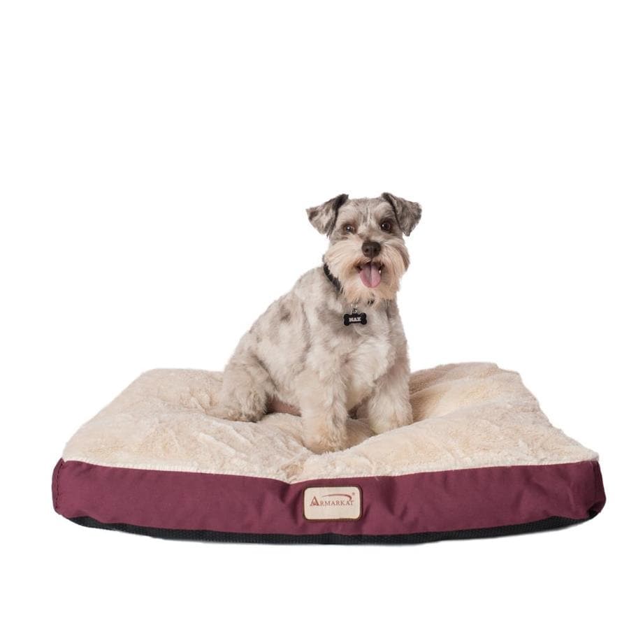 Armarkat Burgundy/Ivory Canvas and Soft Plush Rectangular Dog Bed