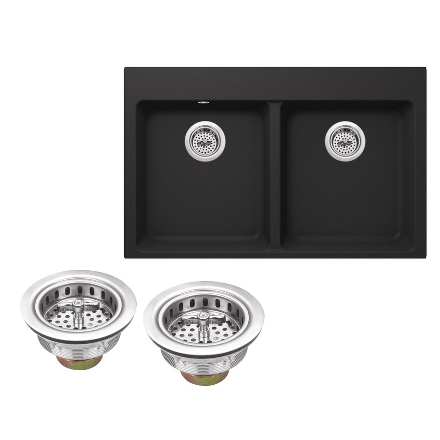 Superior Sinks Drop In 33 In X 22 In Onyx Black Double Equal Bowl 4 Hole Kitchen Sink In The Kitchen Sinks Department At Lowes Com