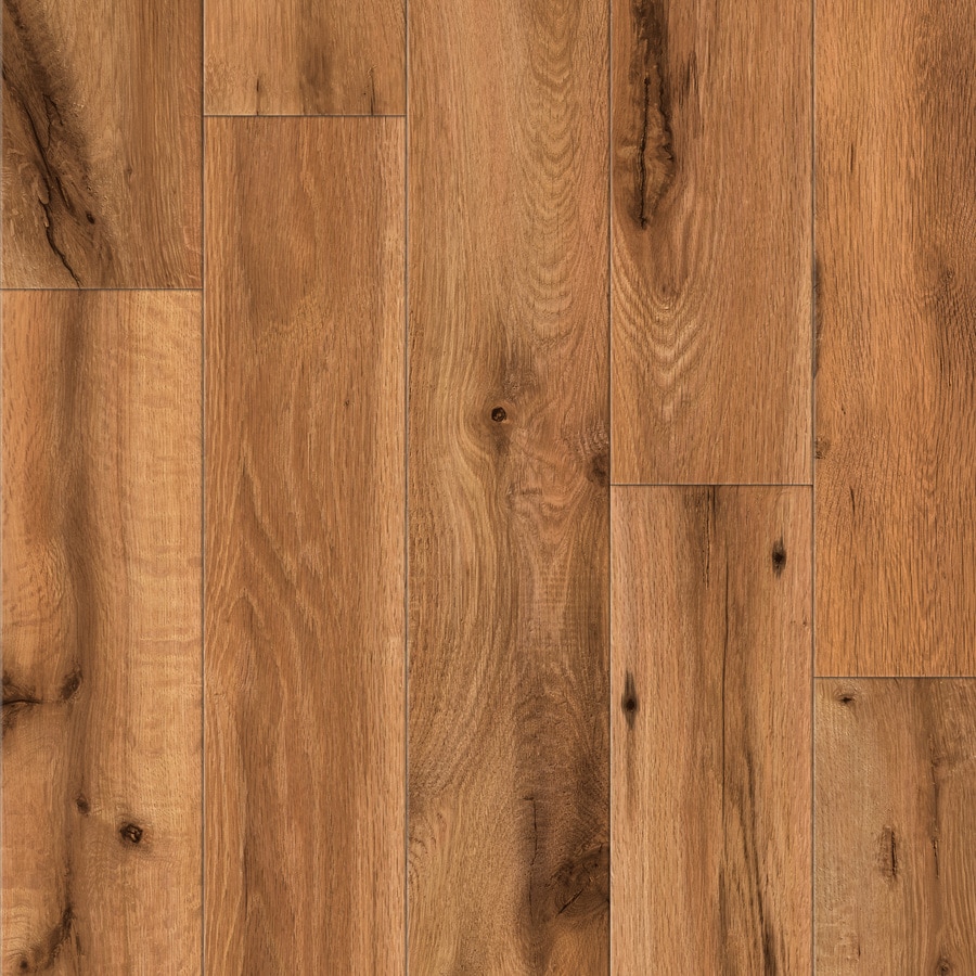 allen + roth Lodge Oak 4.96-in W x 4.23-ft L Handscraped Wood Plank Laminate Flooring in the ...