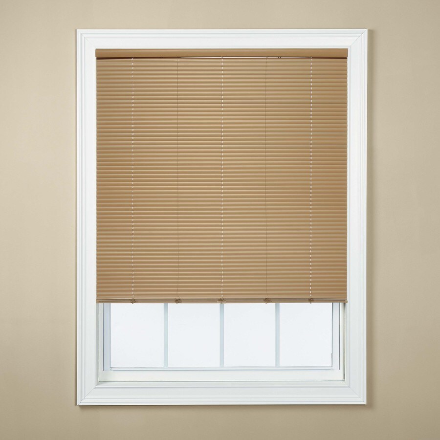 Style selections 1 in cordless taupe vinyl room darkening mini blinds