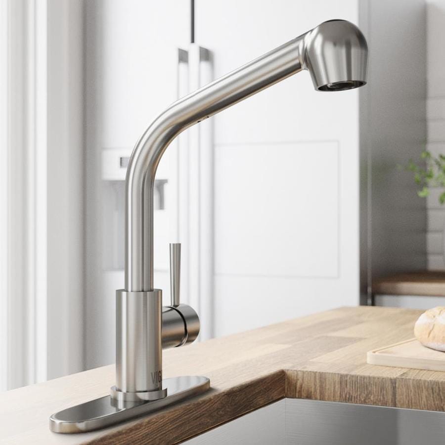 VIGO VG02019STK1 Avondale Stainless Steel 1-Handle Deck Mount Pull-Out Kitchen Faucet
