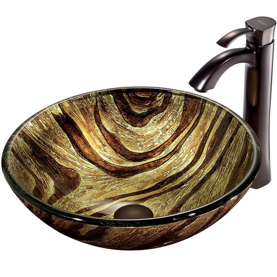 VIGO VGT193 6-in D Multicolor Glass Round Vessel Sink Faucet Included