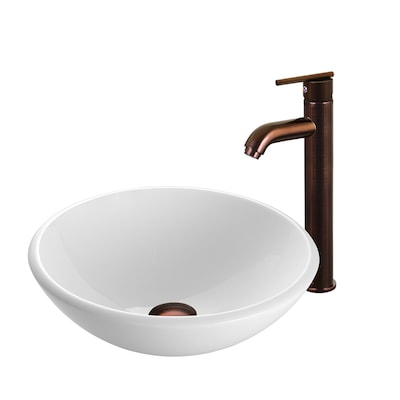 Vigo Vessel Sink And Faucet Set White Glass Vessel Round Bathroom