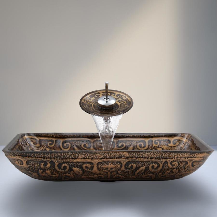 VIGO Golden Greek Glass Vessel Bathroom Sink with Faucet (Drain