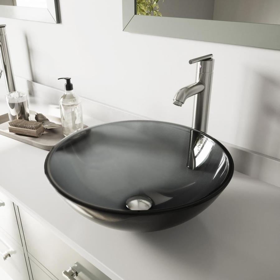 Vigo Glass Sink And Vessel Faucet Set Black Tempered Glass Vessel