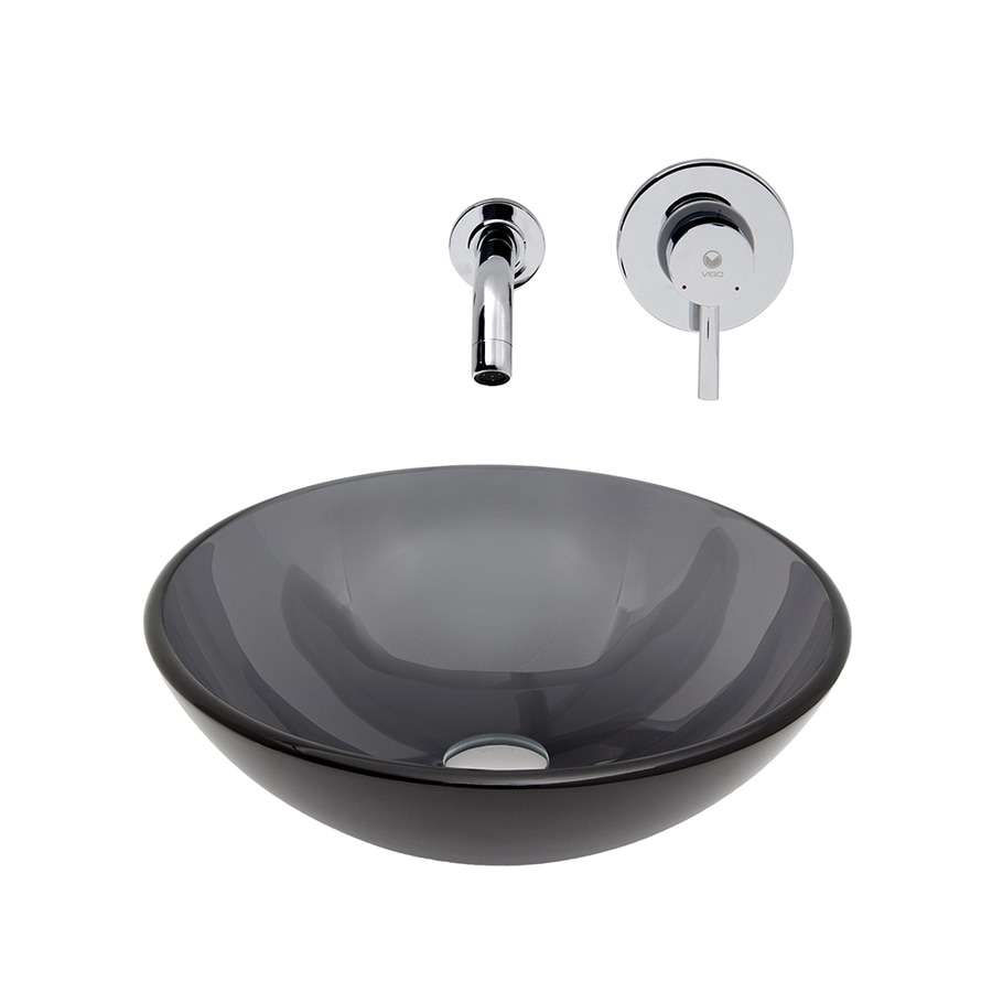 VIGO Glass Sink and Vessel FaucetSet Black Tempered Glass Vessel Round