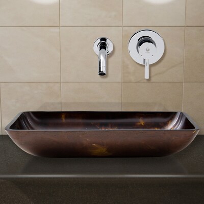 Vessel Sinks Brown And Gold Fusion Glass Vessel Rectangular Bathroom Sink With Faucet Drain Included