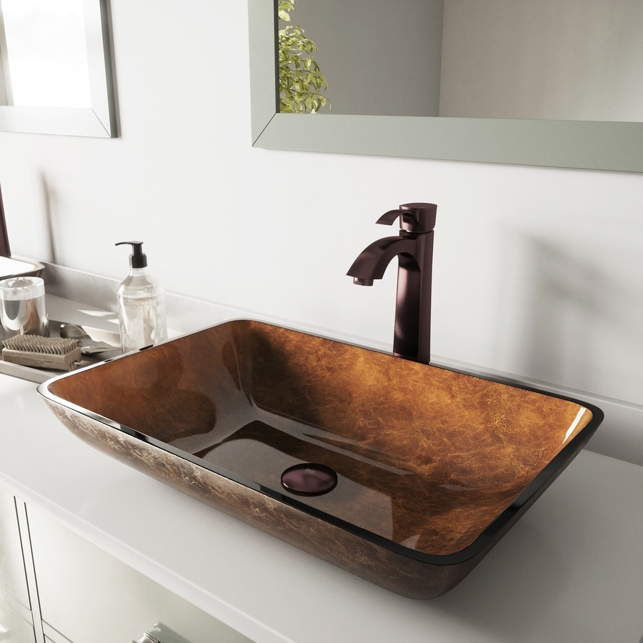 VIGO Vessel Bathroom Sets Russet Glass Vessel Rectangular Bathroom ...