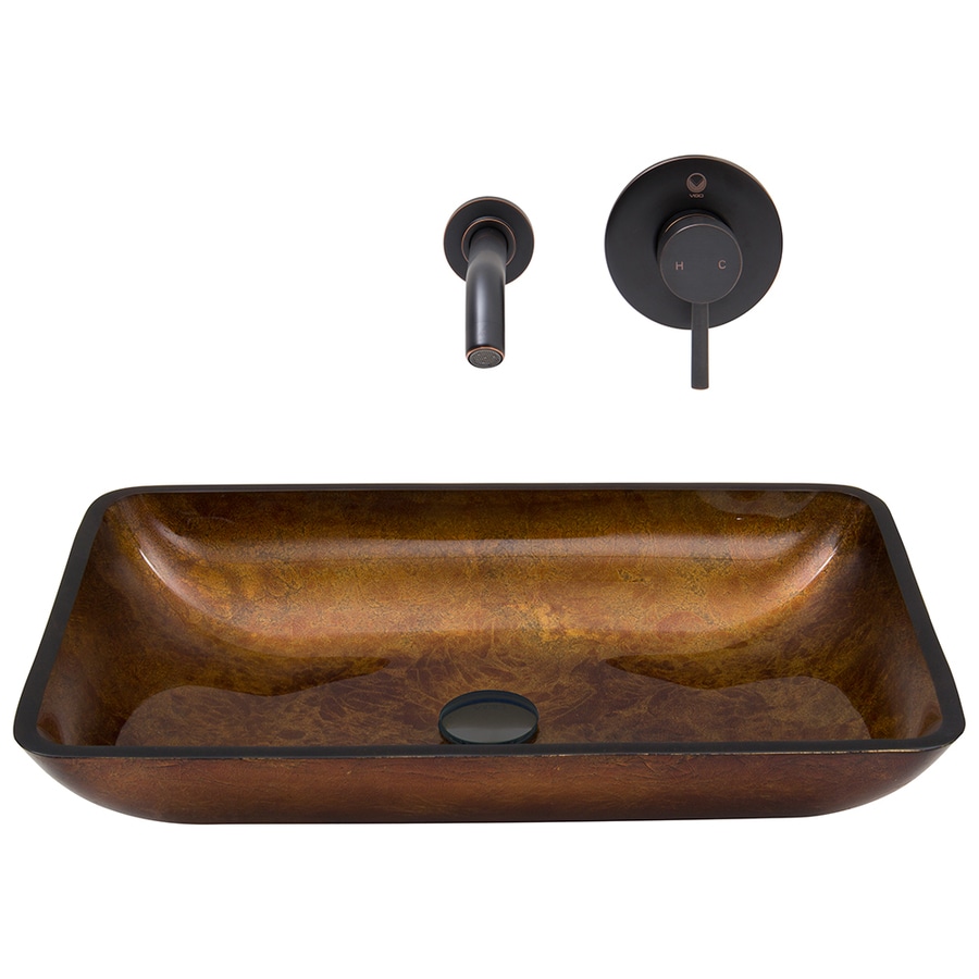 Bathroom Sets Brown and Amber Glass Vessel Rectangular Bathroom Sink ...
