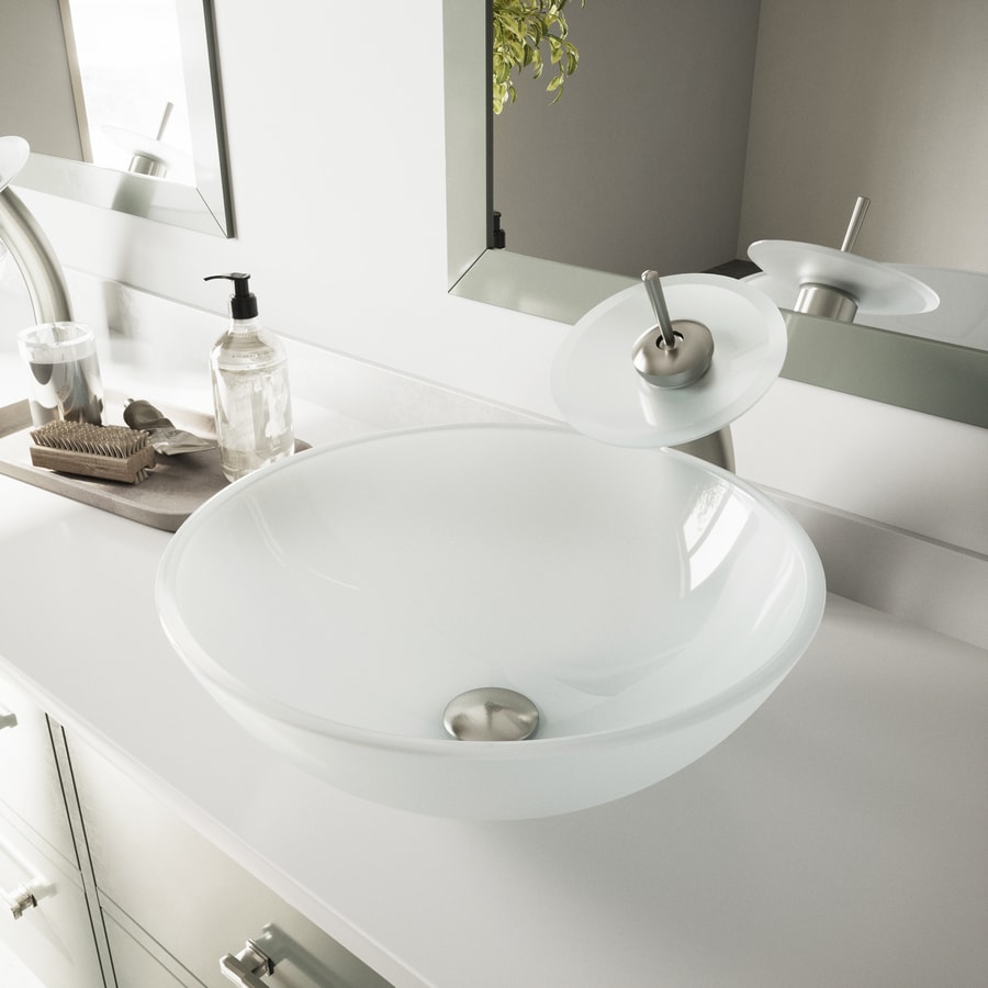 Shop VIGO Vessel Bathroom Sets White Tempered Glass Vessel Round